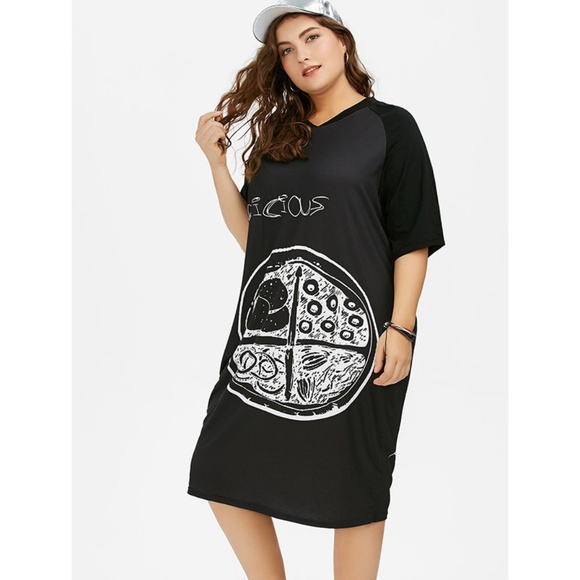 ♠ Plus Size Graffiti Baggy Graphic T-Shirt Dress ♠ - Picture 4 of 8